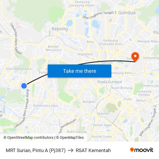 MRT Surian, Pintu A (Pj387) to RSAT Kementah map