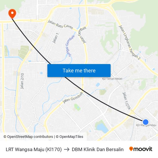 LRT Wangsa Maju (Kl170) to DBM Klinik Dan Bersalin map