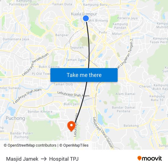 Masjid Jamek to Hospital TPJ map