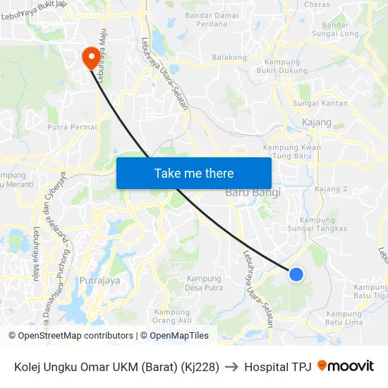Kolej Ungku Omar UKM (Barat) (Kj228) to Hospital TPJ map