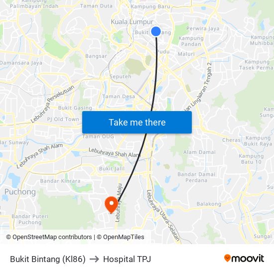 Bukit Bintang (Kl86) to Hospital TPJ map