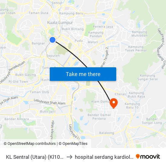 KL Sentral (Utara) (Kl1077) to hospital serdang kardiologi map