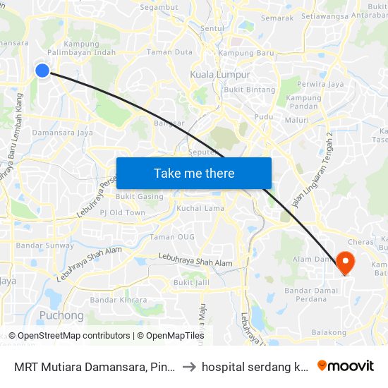 MRT Mutiara Damansara, Pintu C (Pj814) to hospital serdang kardiologi map