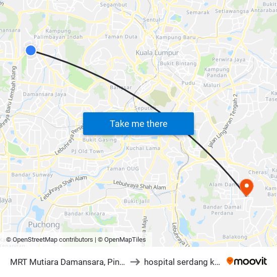 MRT Mutiara Damansara, Pintu B (Pj809) to hospital serdang kardiologi map