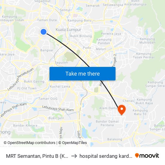 MRT Semantan, Pintu B (Kl1174) to hospital serdang kardiologi map