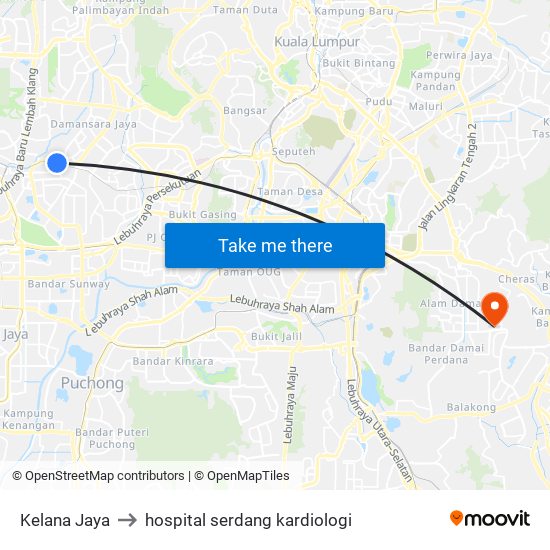 Kelana Jaya to hospital serdang kardiologi map