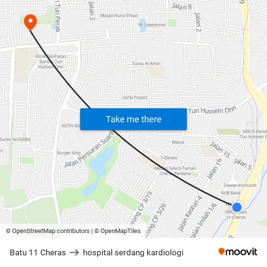 Batu 11 Cheras to hospital serdang kardiologi map
