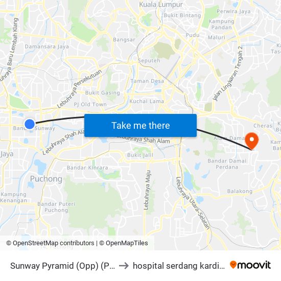 Sunway Pyramid (Opp) (Pj561) to hospital serdang kardiologi map