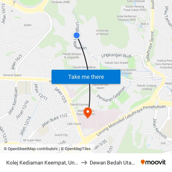 Kolej Kediaman Keempat, Universiti Malaya (Kl2348) to Dewan Bedah Utama & CICU PPUM map