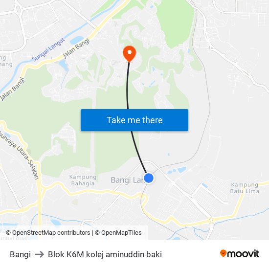 Bangi to Blok K6M kolej aminuddin baki map