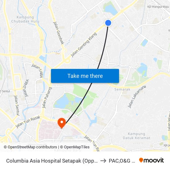 Columbia Asia Hospital Setapak (Opp) (Kl686) to PAC,O&G HKL map