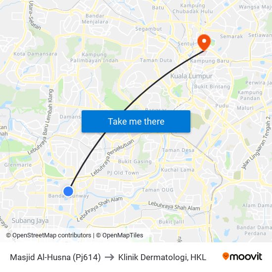 Masjid Al-Husna (Pj614) to Klinik Dermatologi, HKL map