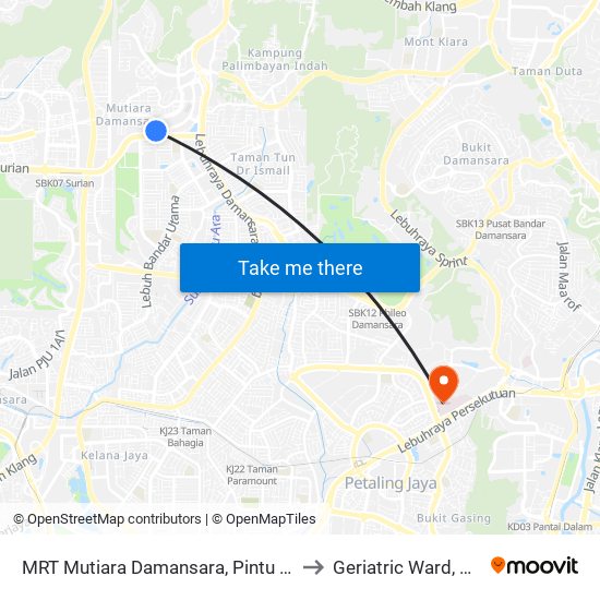 MRT Mutiara Damansara, Pintu B (Pj809) to Geriatric Ward, UMMC map