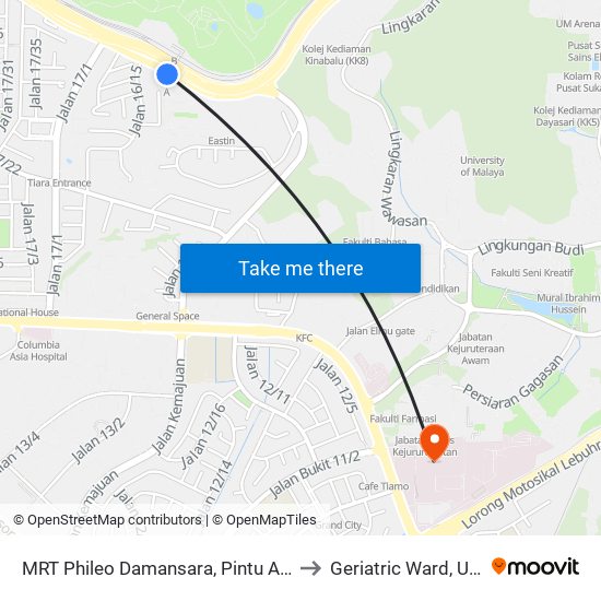 MRT Phileo Damansara, Pintu A (Pj823) to Geriatric Ward, UMMC map