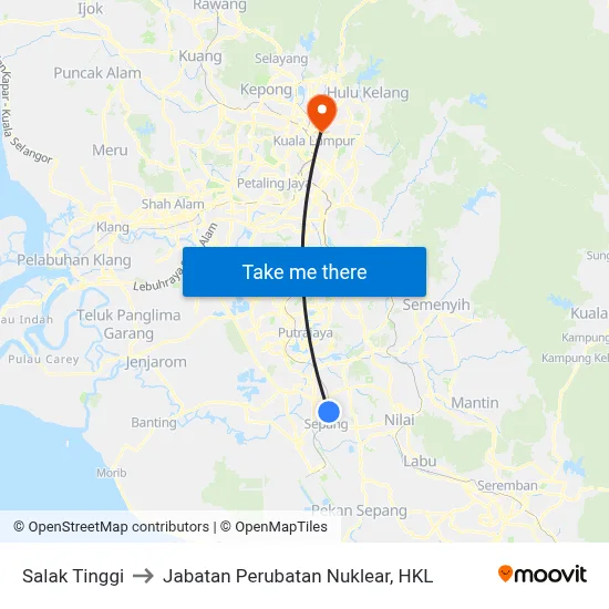 Salak Tinggi to Jabatan Perubatan Nuklear, HKL map