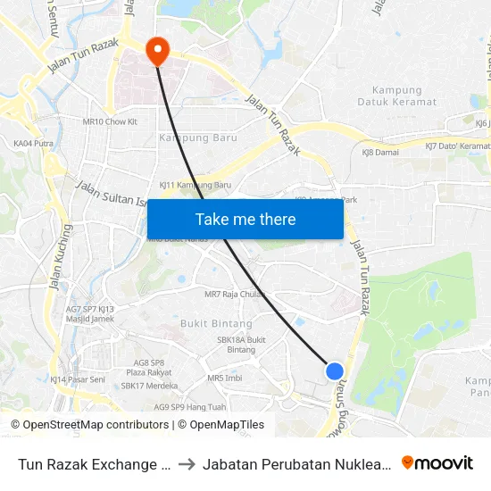Tun Razak Exchange (Trx) to Jabatan Perubatan Nuklear, HKL map