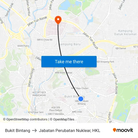Bukit Bintang to Jabatan Perubatan Nuklear, HKL map