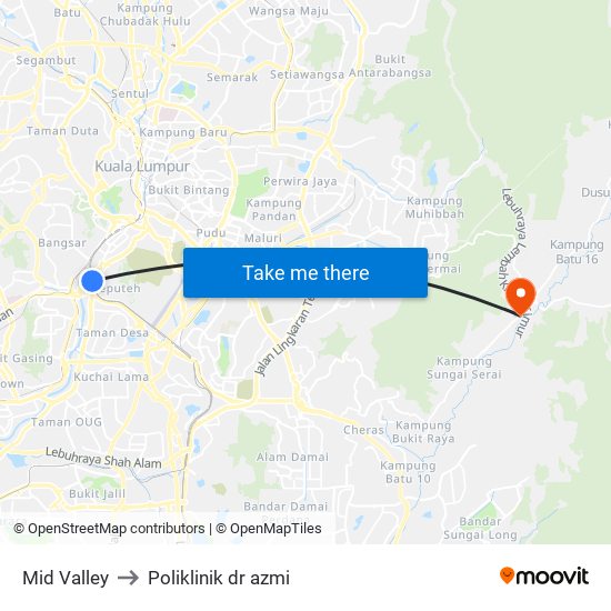 Mid Valley to Poliklinik dr azmi map