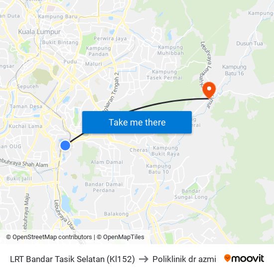 LRT Bandar Tasik Selatan (Kl152) to Poliklinik dr azmi map