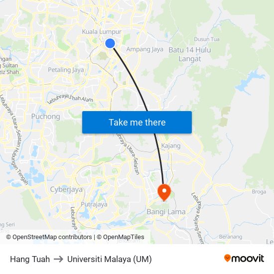 Hang Tuah to Universiti Malaya (UM) map