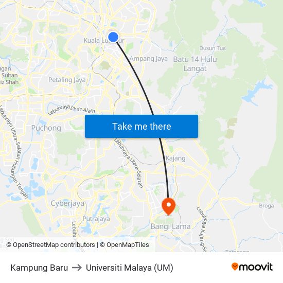 Kampung Baru to Universiti Malaya (UM) map