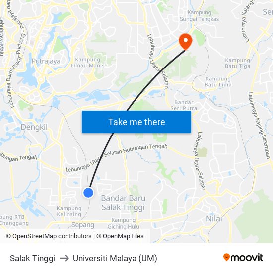 Salak Tinggi to Universiti Malaya (UM) map