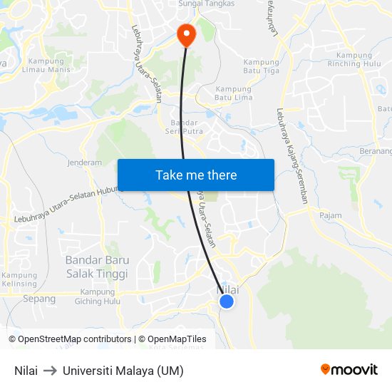 Nilai to Universiti Malaya (UM) map