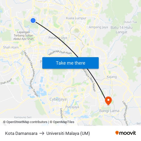 Kota Damansara to Universiti Malaya (UM) map