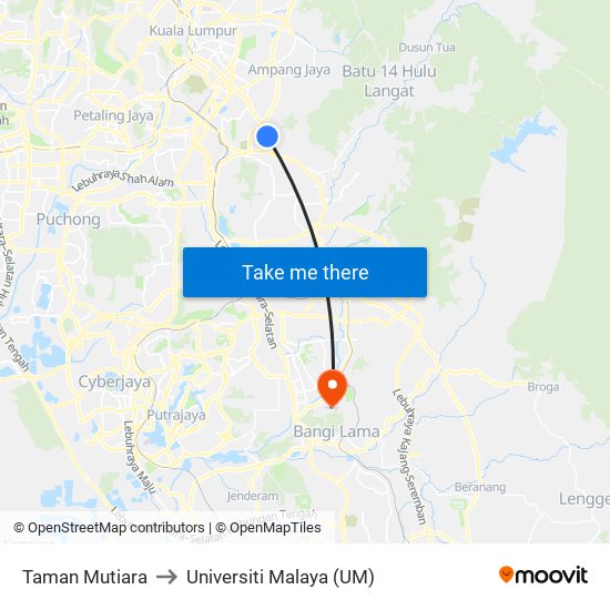 Taman Mutiara to Universiti Malaya (UM) map