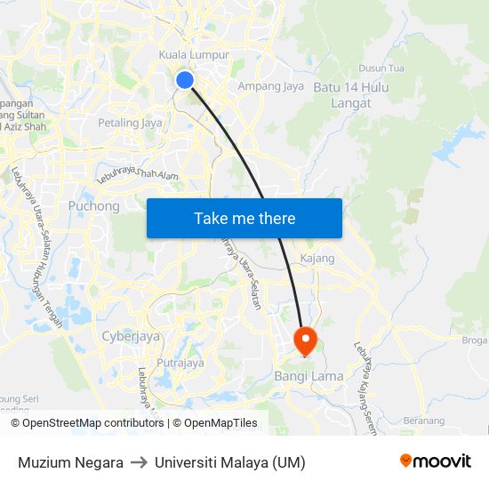 Muzium Negara to Universiti Malaya (UM) map