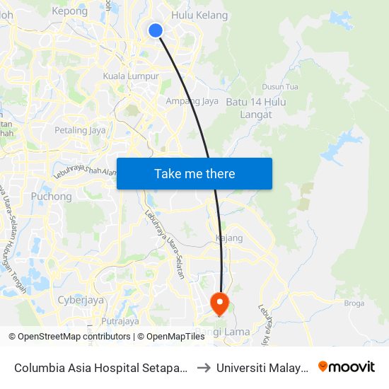 Columbia Asia Hospital Setapak (Kl1598) to Universiti Malaya (UM) map