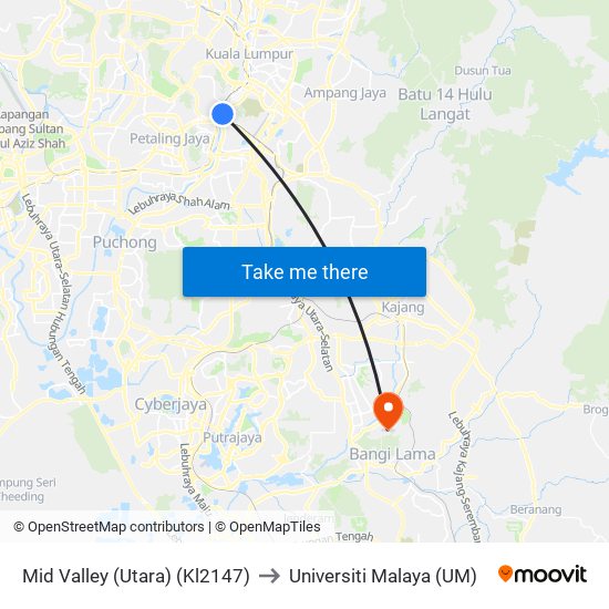 Mid Valley (Utara) (Kl2147) to Universiti Malaya (UM) map