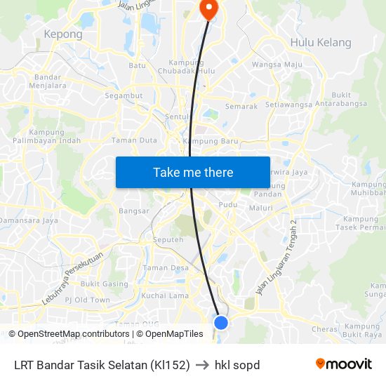 LRT Bandar Tasik Selatan (Kl152) to hkl sopd map