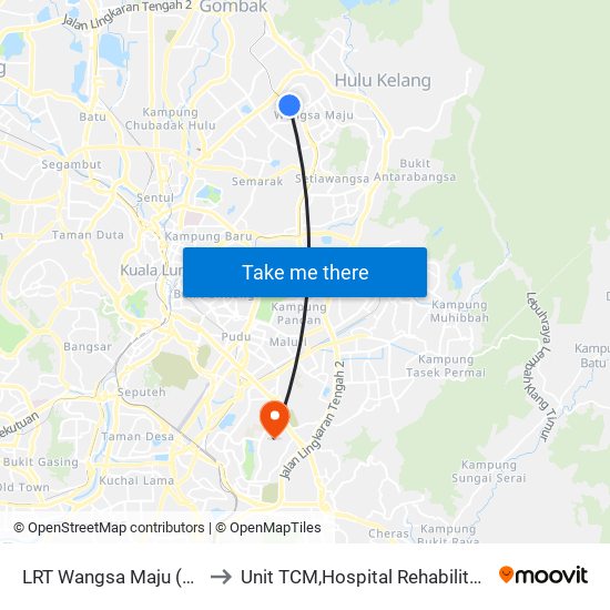 LRT Wangsa Maju (Kl2097) to Unit TCM,Hospital Rehabilitasi Cheras map