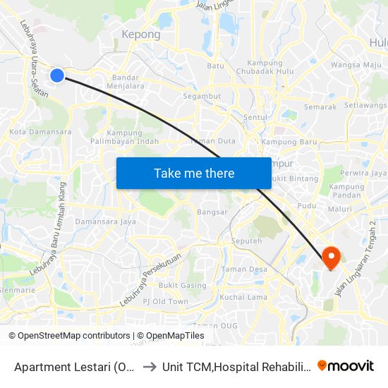 Apartment Lestari (Opp) (Pj62) to Unit TCM,Hospital Rehabilitasi Cheras map