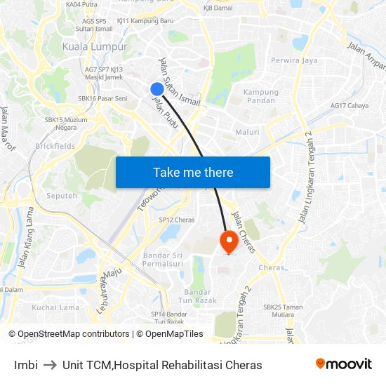 Imbi to Unit TCM,Hospital Rehabilitasi Cheras map