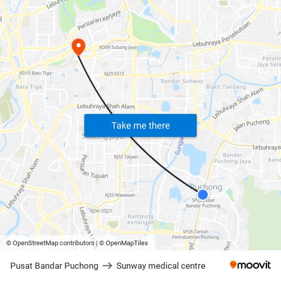 Pusat Bandar Puchong to Sunway medical centre map