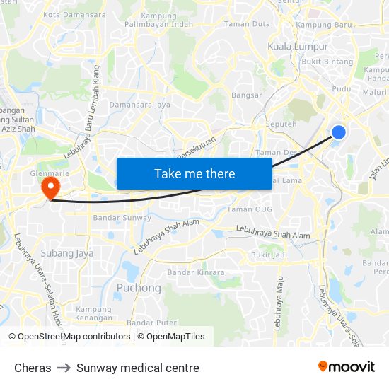 Cheras to Sunway medical centre map