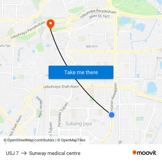 USJ 7 to Sunway medical centre map