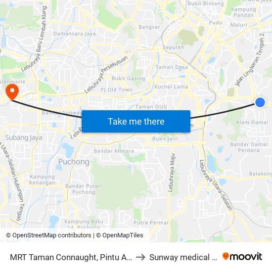 MRT Taman Connaught, Pintu A (Kl1792) to Sunway medical centre map