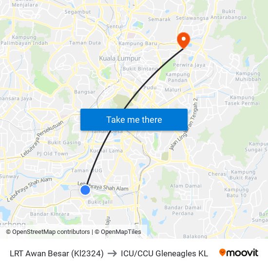 LRT Awan Besar (Kl2324) to ICU/CCU Gleneagles KL map