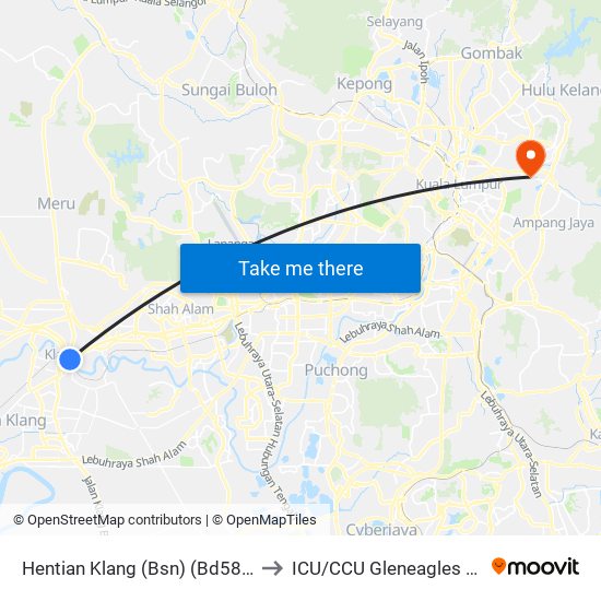 Hentian Klang (Bsn) (Bd580) to ICU/CCU Gleneagles KL map