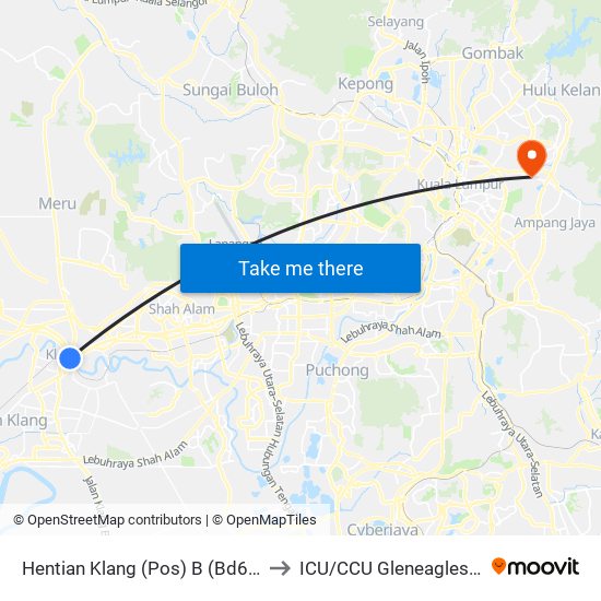 Hentian Klang (Pos) B (Bd664) to ICU/CCU Gleneagles KL map