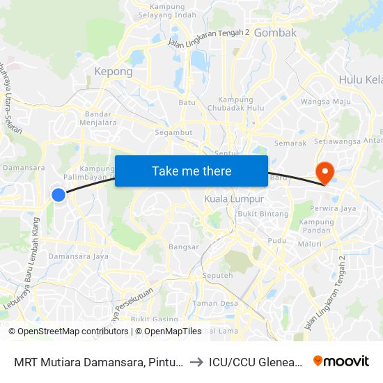 MRT Mutiara Damansara, Pintu C (Pj814) to ICU/CCU Gleneagles KL map