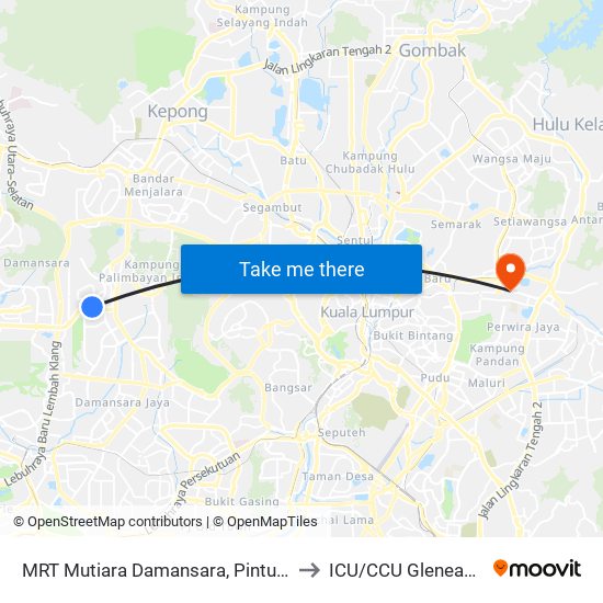 MRT Mutiara Damansara, Pintu B (Pj809) to ICU/CCU Gleneagles KL map