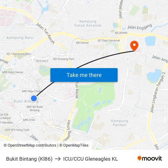 Bukit Bintang (Kl86) to ICU/CCU Gleneagles KL map