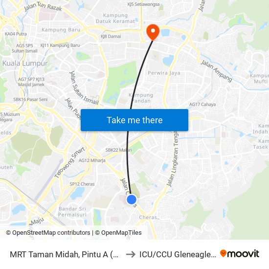 MRT Taman Midah, Pintu A (Kl799) to ICU/CCU Gleneagles KL map