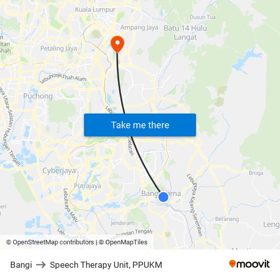 Bangi to Speech Therapy Unit, PPUKM map