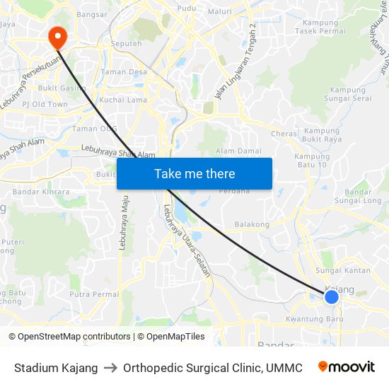 Stadium Kajang to Orthopedic Surgical Clinic, UMMC map