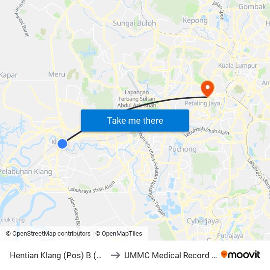 Hentian Klang (Pos) B (Bd664) to UMMC Medical Record Office map